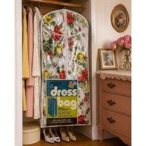Vintage Woolworth Floral Vinyl Dress Bag NOS Jumbo Garment Storage‎ Cover Retro
